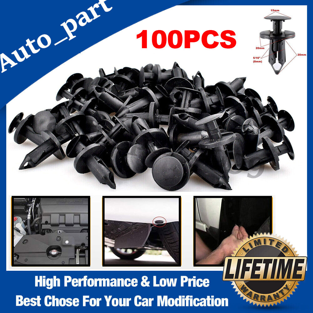 100-piece clamp for 8mm hole plastic rivet retainers, mudguards, bumpers, promotional fasteners - n