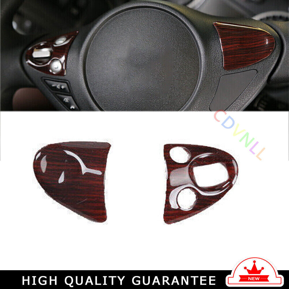 Steering Wheel Button Frame Trim 2PCS for Nissan Sentra 2013-2019 Red Wood Grain