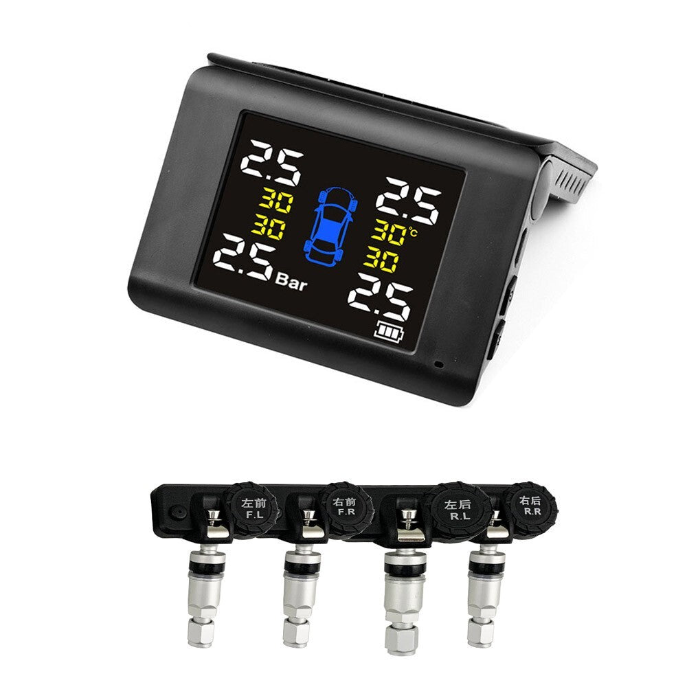 4 Internal Sensors Wireless Solar TPMS LCD Car Tire Pressure Monitoring System