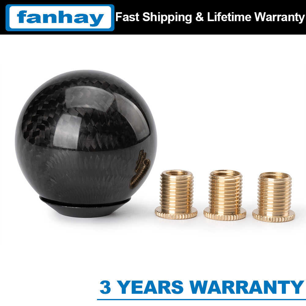 Car Gear Shift Knob Round Ball Shape Black Carbon Fiber Adapters Kit Accessories Q