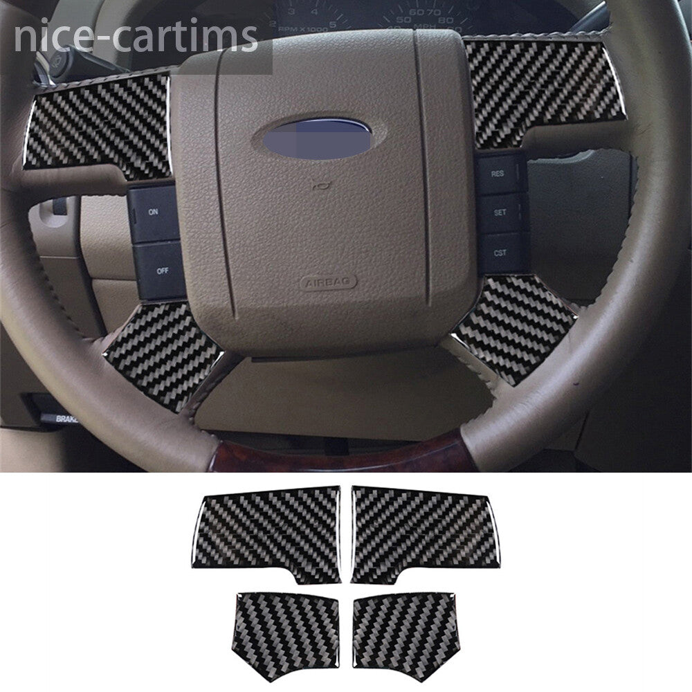 4Pcs Carbon Fiber Interior Steering Wheel Panel Trim for Ford F150 FX4 2004-2008
