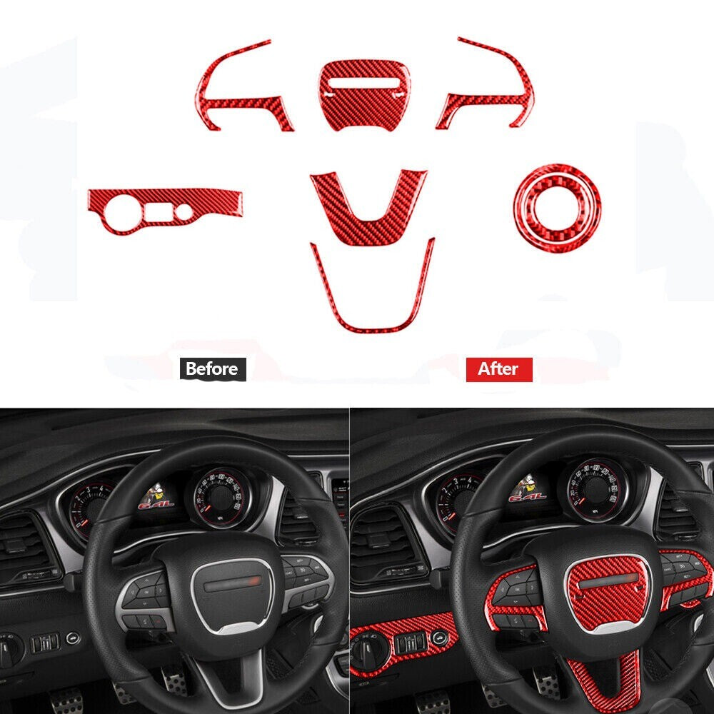 8x Carbon Fiber Steering Wheel Decorative Cover Trim for Dodge for Challenger New n