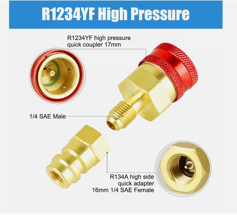 For Car A/C R1234YF To R134A Adapter Kit Quick Couplers Hi/Lo Side Conversion Q