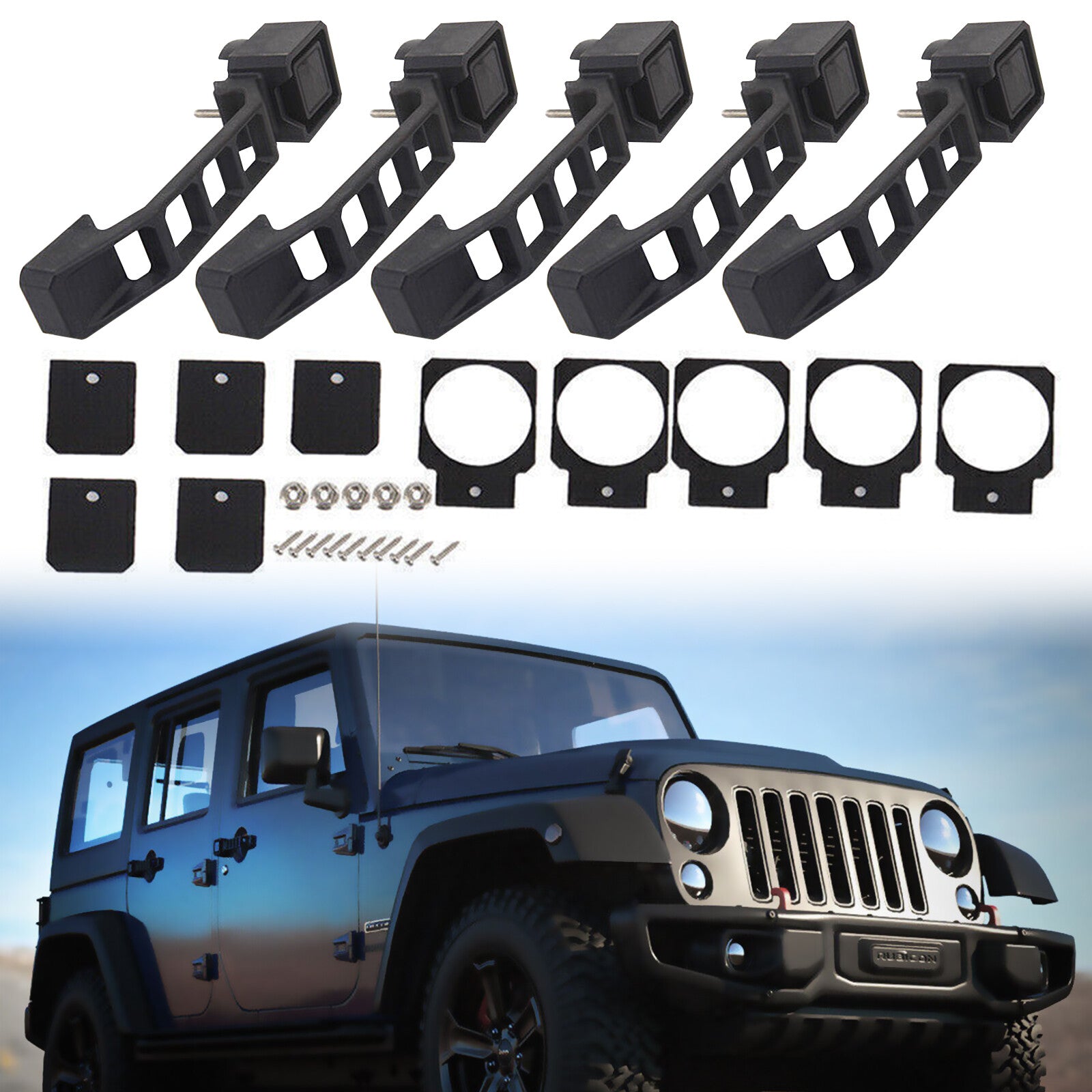 For 07-18 for Jeep for Wrangler JK 4 Door 5PCS Black Door Handle Tailgate Handle AT