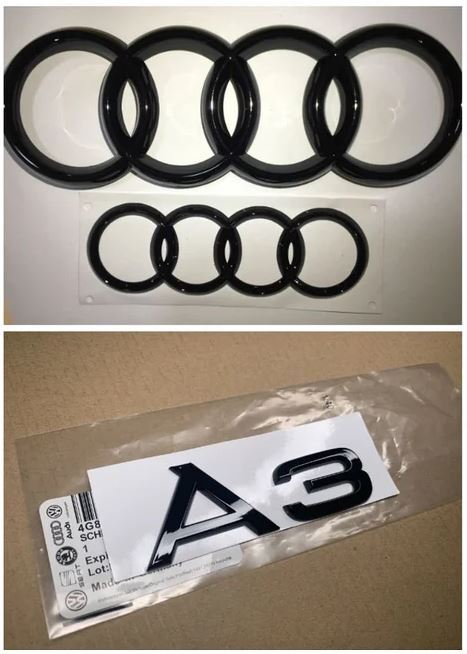 Suitable for Audi A3 range hood rear badge ring front boot badge sticker glossy black 2010-21