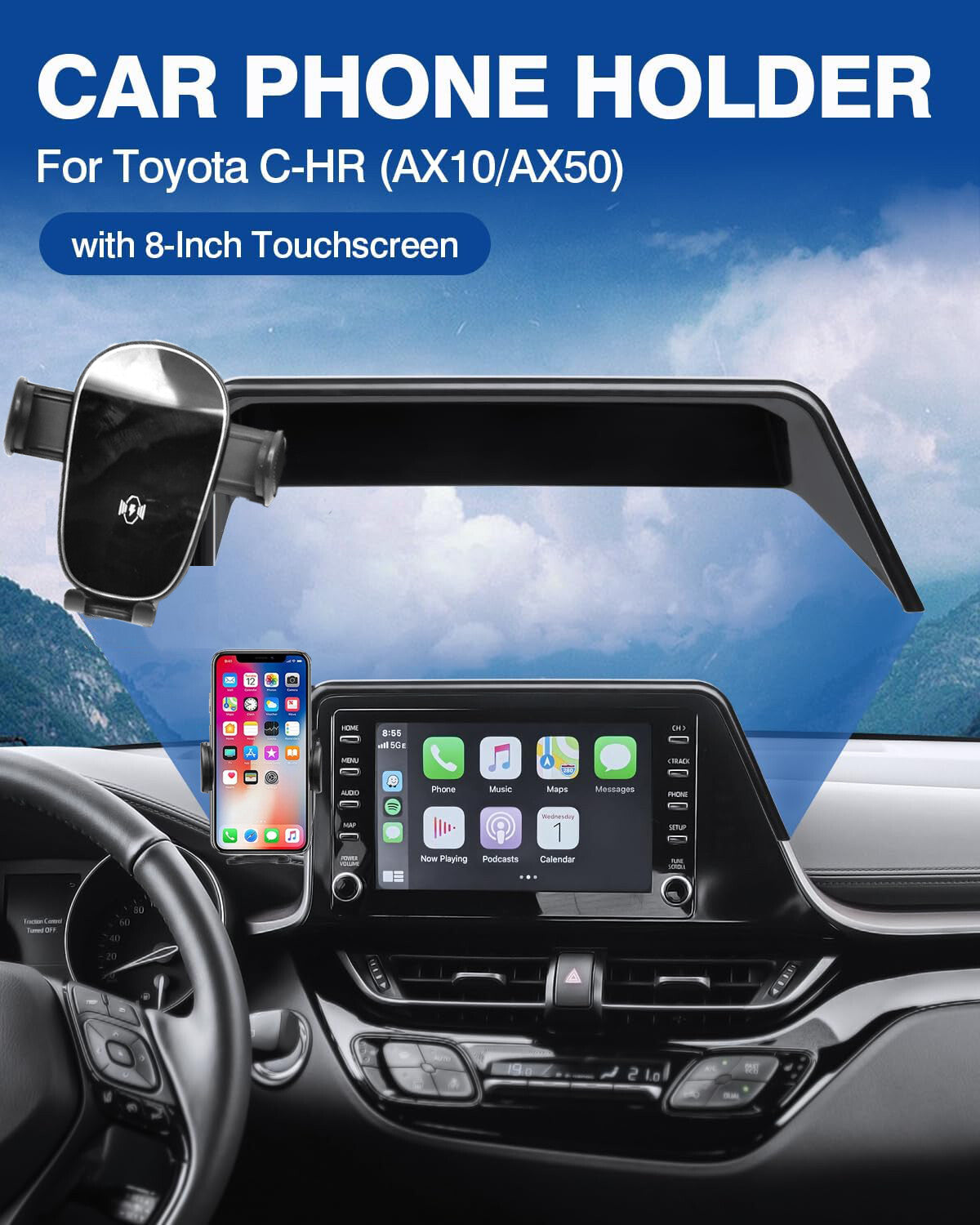 Car phone holder/support for 2019-2022 C-HR with 8-inch screen. n