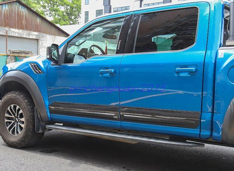 Carbon fiber style door body side molding cover trim for Ford F-150 (F150 17-2021)