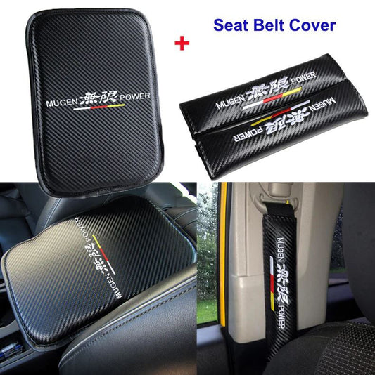 Car center armrest cushion for seat belt cover for Mugen, black, for Honda for Acura