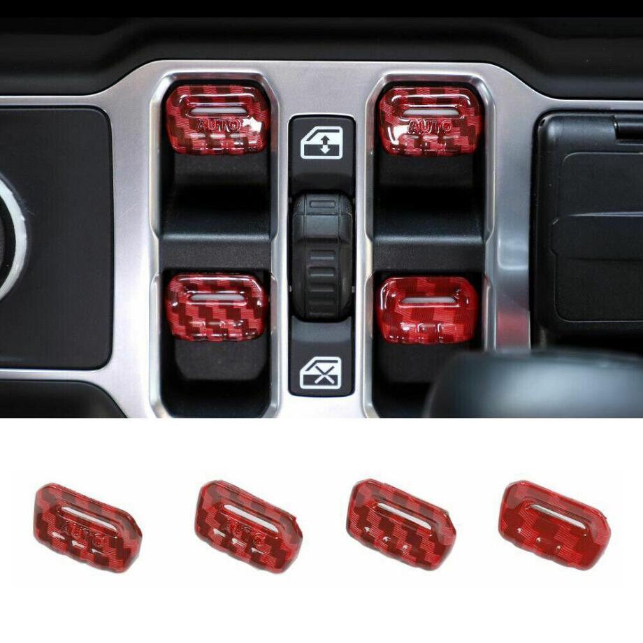 For 18-23 for Jeep for Wrangler JL ABS Red Carbon Window Lift Switch Adjust Button Trim v