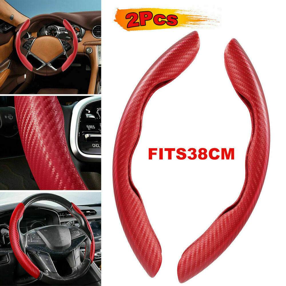 2 Universal Red Carbon Fiber Car Steering Wheel Cover Booster NonSlip Accessory