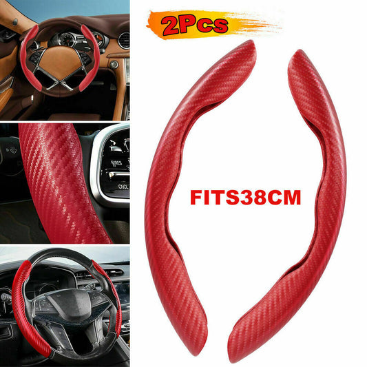 2 Universal Red Carbon Fiber Car Steering Wheel Cover Booster NonSlip Accessory