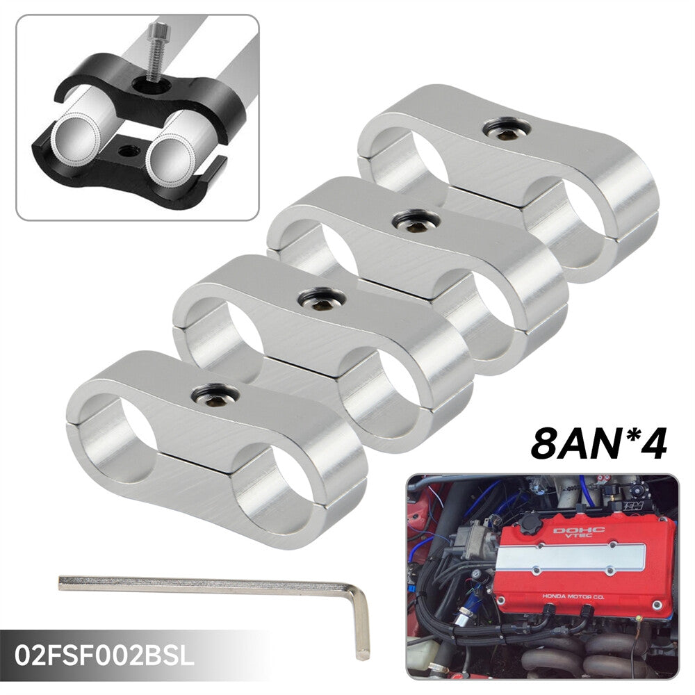 4pcs AN8 16MM 0.63 Braided Hose Separator Clamp Fitting Adapter Bracket Silver