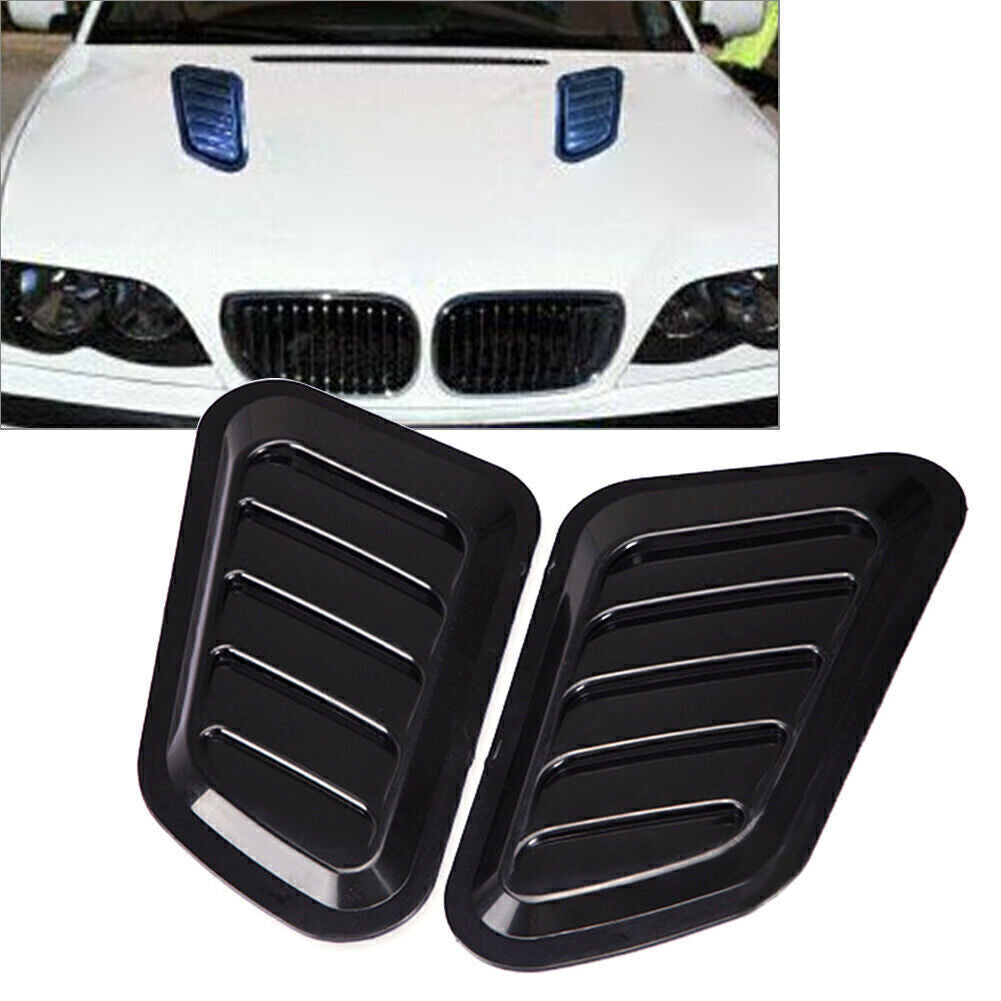 2PCS Air Flow Intake Hood Scoop Vent Bonnet Cover Universal Car Decorative Black