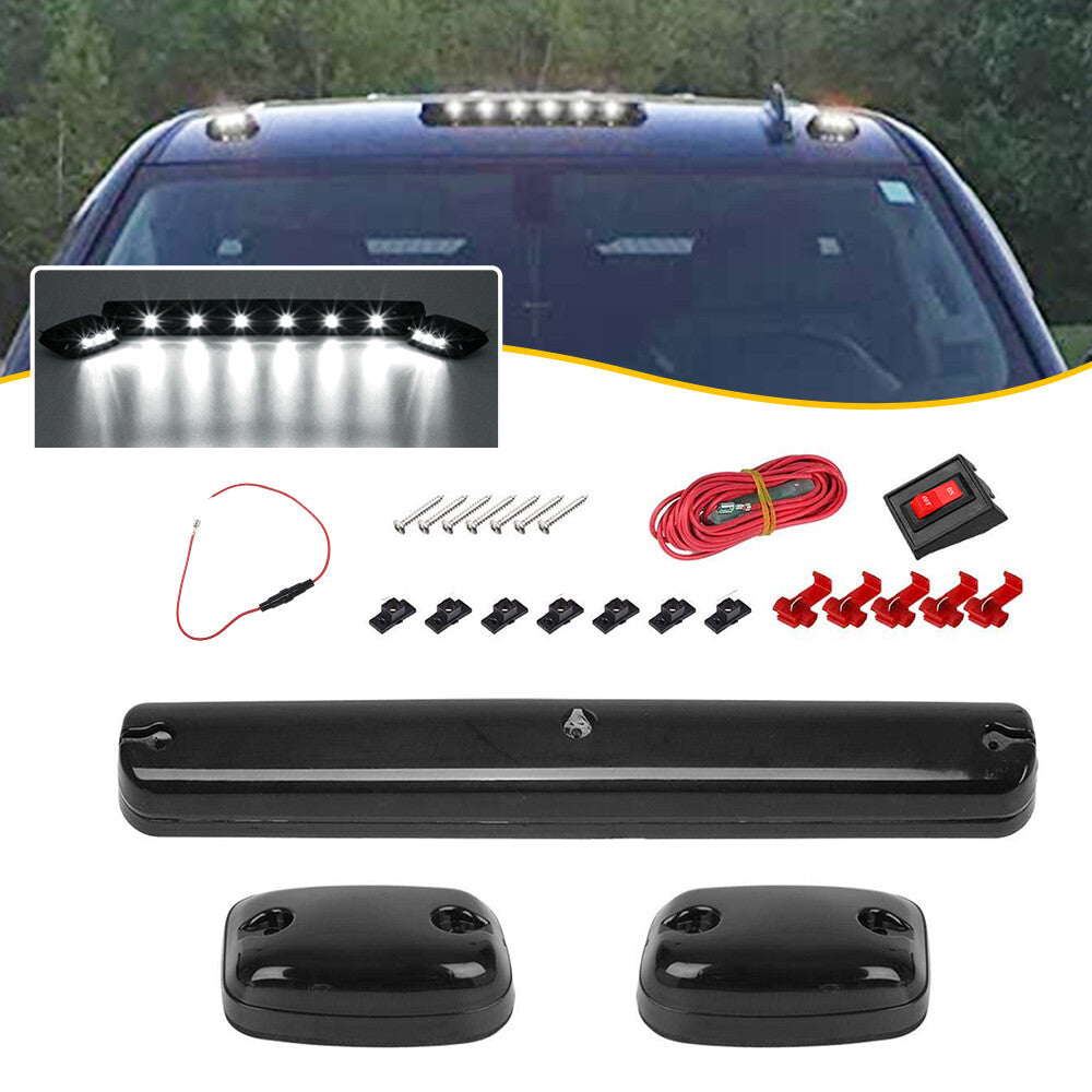 3 Pack Smoke Cab Roof Running LED White Lights for 02-07 for Silverado for GMC for Sierra - v
