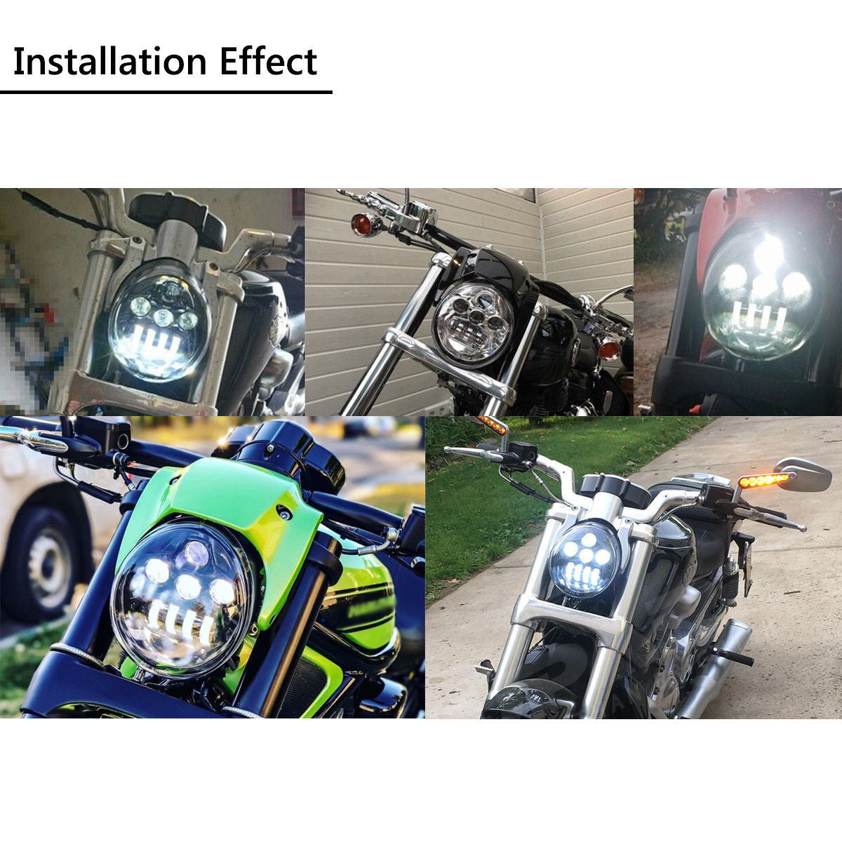 Black LED oval high/low headlights for Harley-Davidson VRSC Vrod V-rod 2002-17
