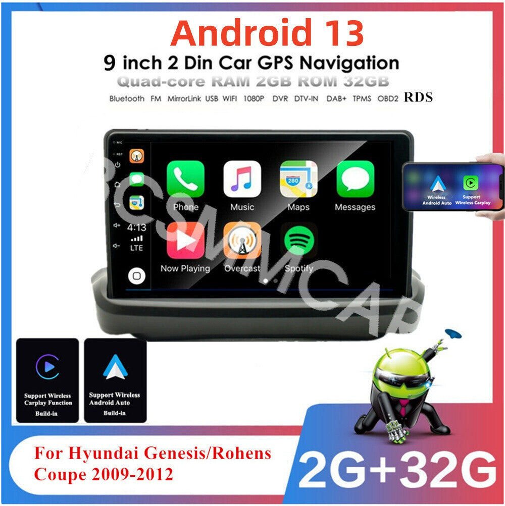 9in 2Din Android 13 Car Stereo Radio GPS Fit for Hyundai Rohens Coupe 2009-2012