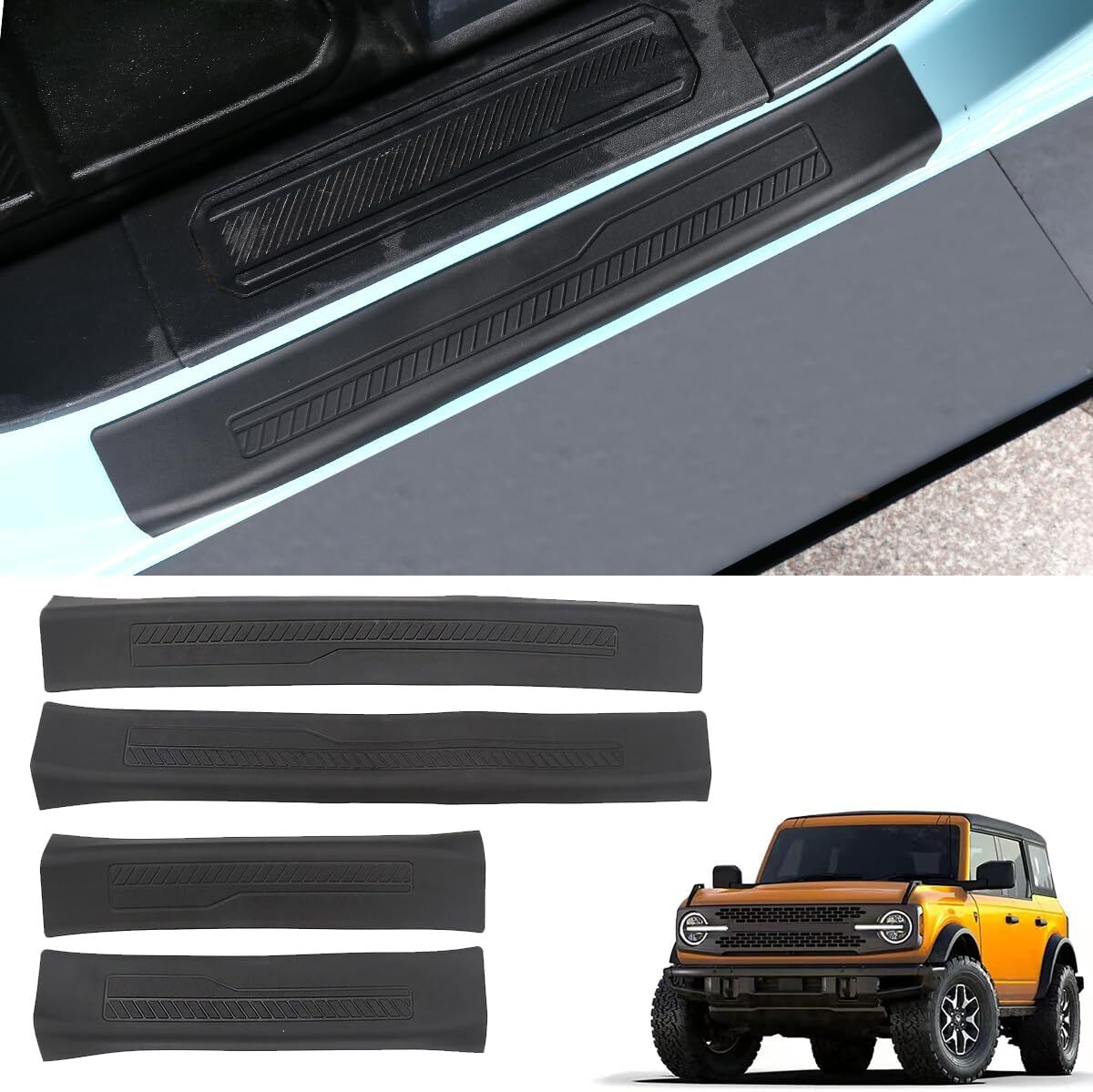 4-Piece Door and Window Entrance Panel Trim Wear Protection Plate for Ford for Mustang 4DR 2021-24