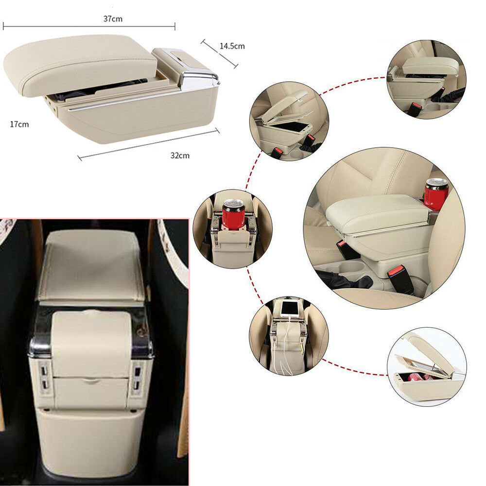 7 USB Rechargeable Car Center Container Armrest Box Storage with Lightweight and Convenient Design n