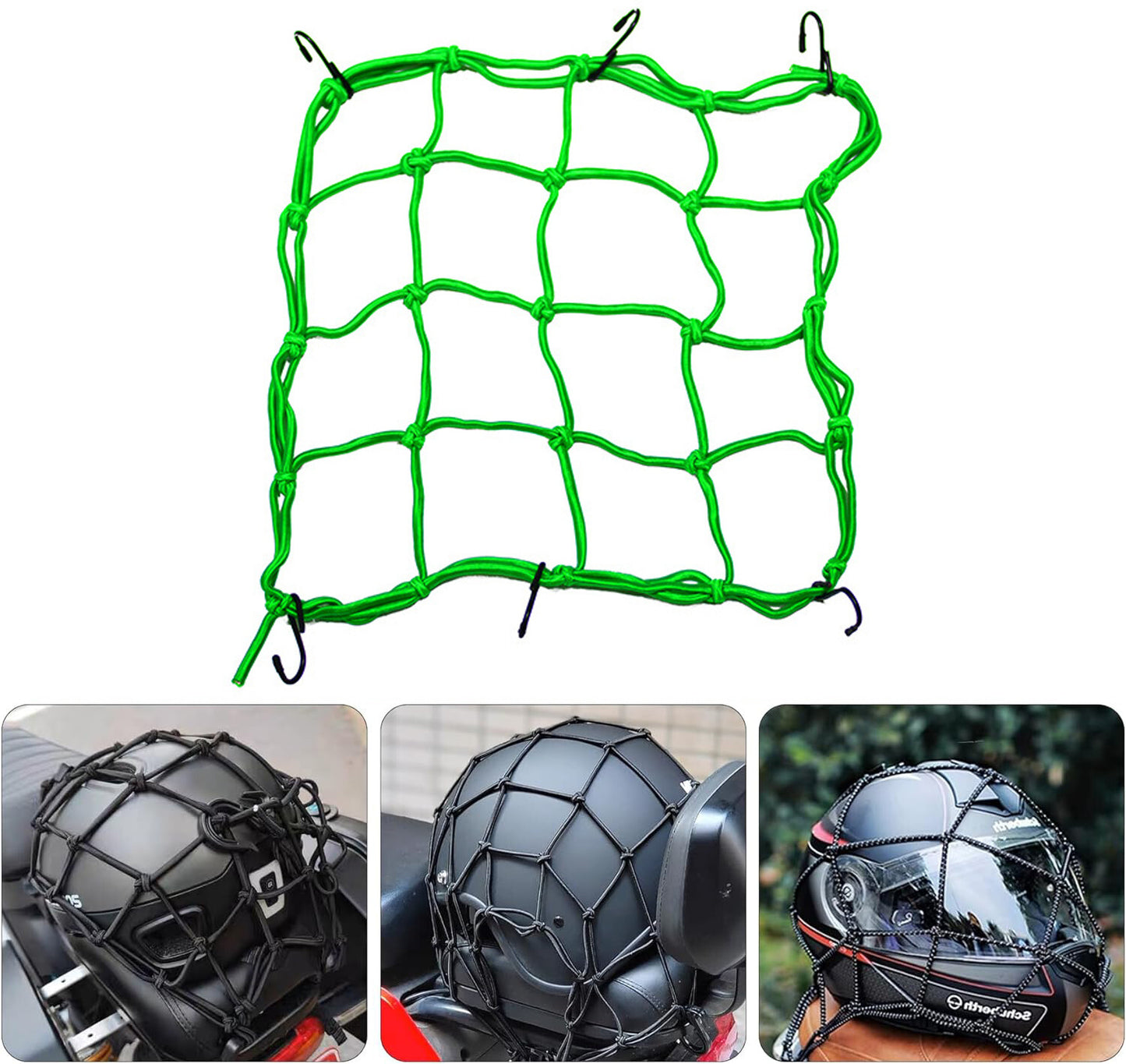 30*30CM Motorcycle Elasticated Luggage Cargo Net Strong Webbing Straps Tie Green Q