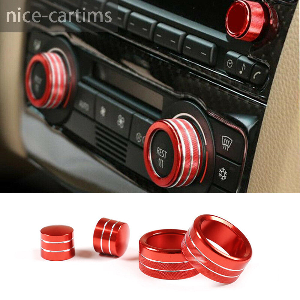 4¡ÁRed Alloy Air Condition Switch Knob Ring Trim for BMW 3 Series E90 E92 2007-12
