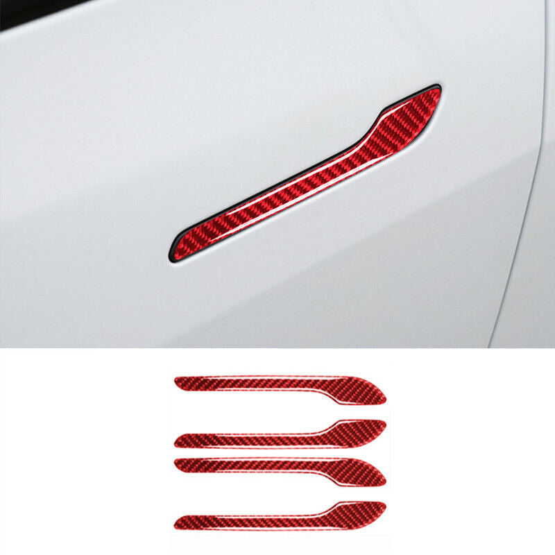 4-Piece Pack of Red Carbon Fiber Car Door Handle Covers for Model 3 (2017-22) n