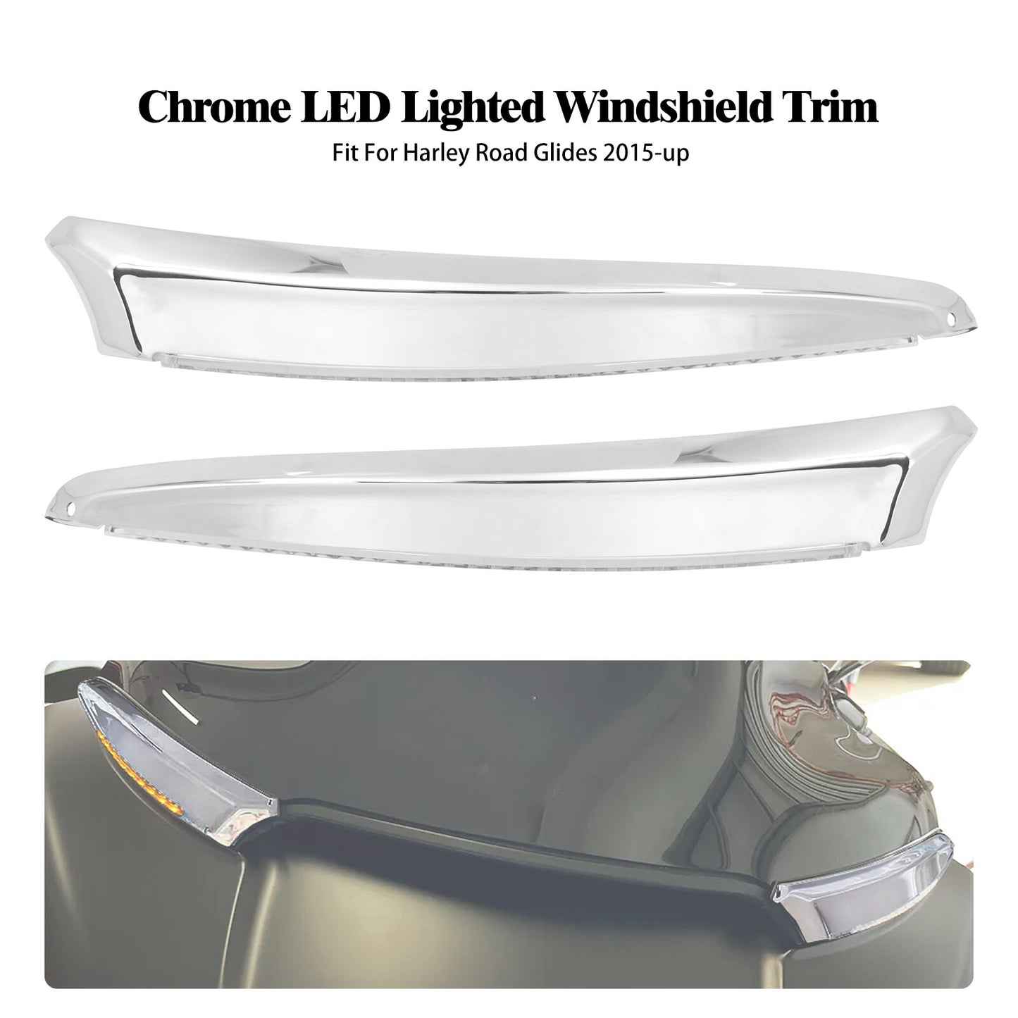 Chrome Windshield Trim w/ Turn Signal LED Light for Harley Road Glide 2015-2023 Q