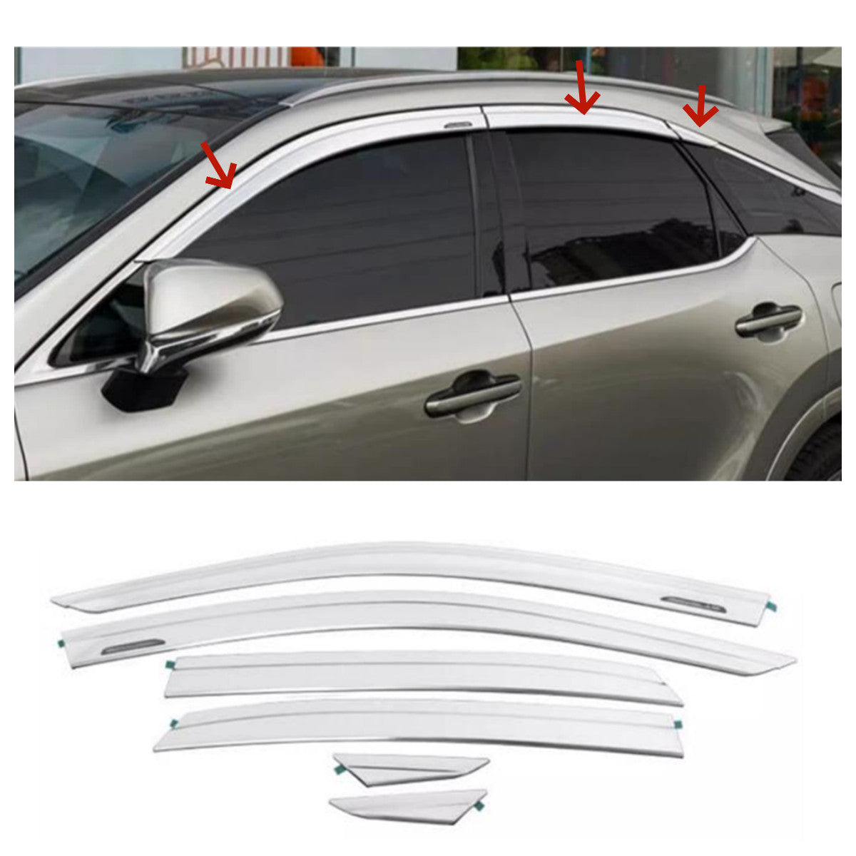 6P Chrome Window Visor Vent Shades Sun Rain Guard Deflector For 2023-24 for Lexus RX