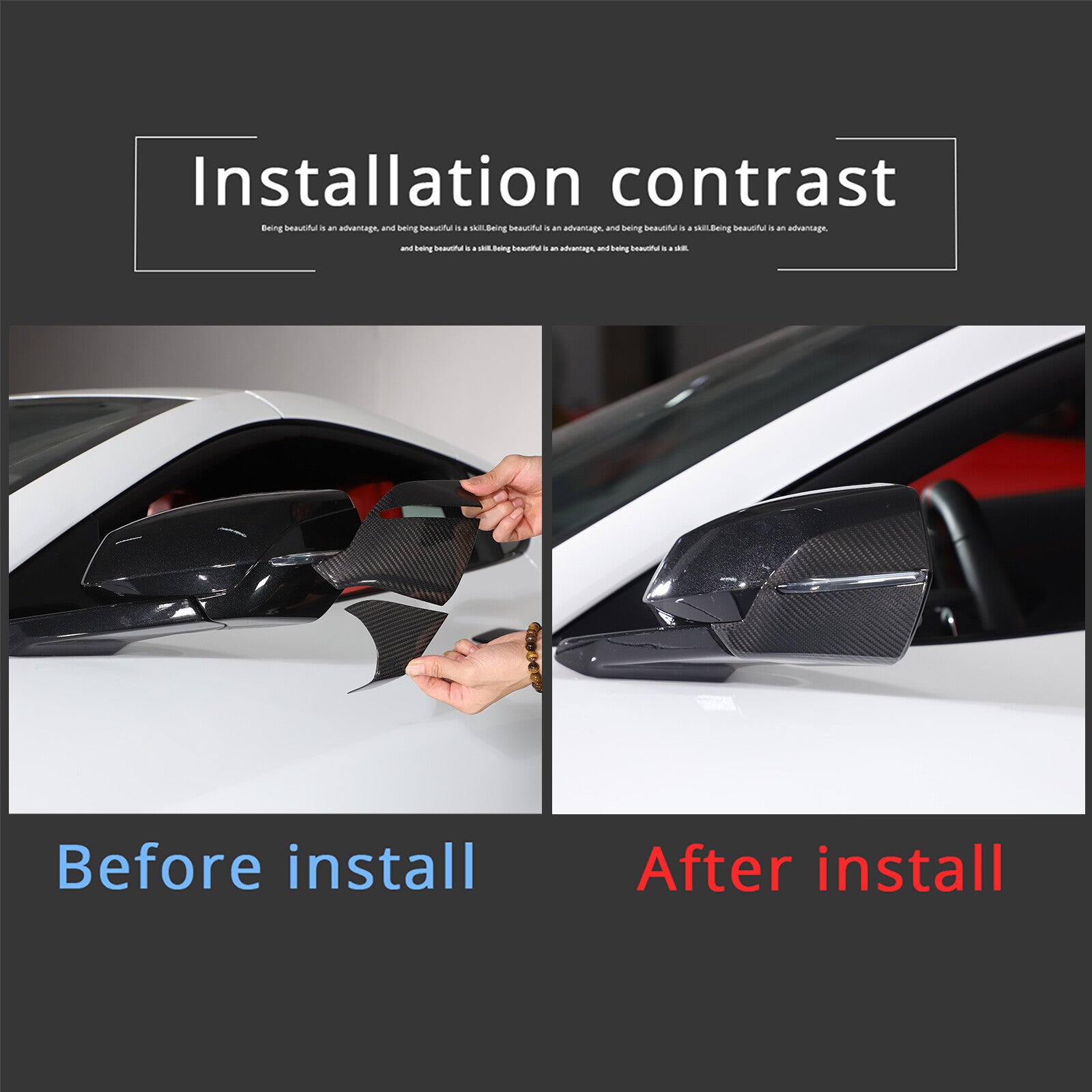 Carbon fiber side mirror cover lower base cover for C8 for Corvette 2020 - 2023 Coupe