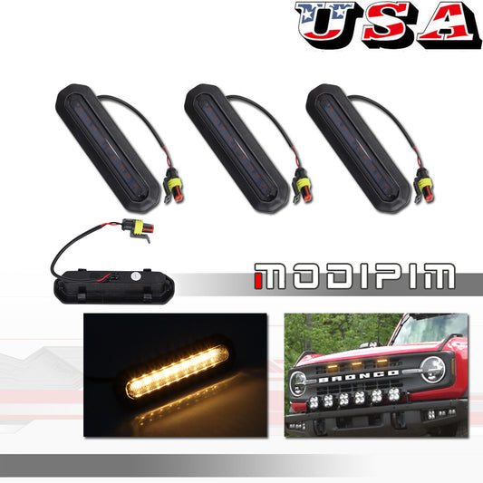 for for Mustang 21 - 23 Smoked Amber Front Grille Light LED 3 Piece Decoration - v