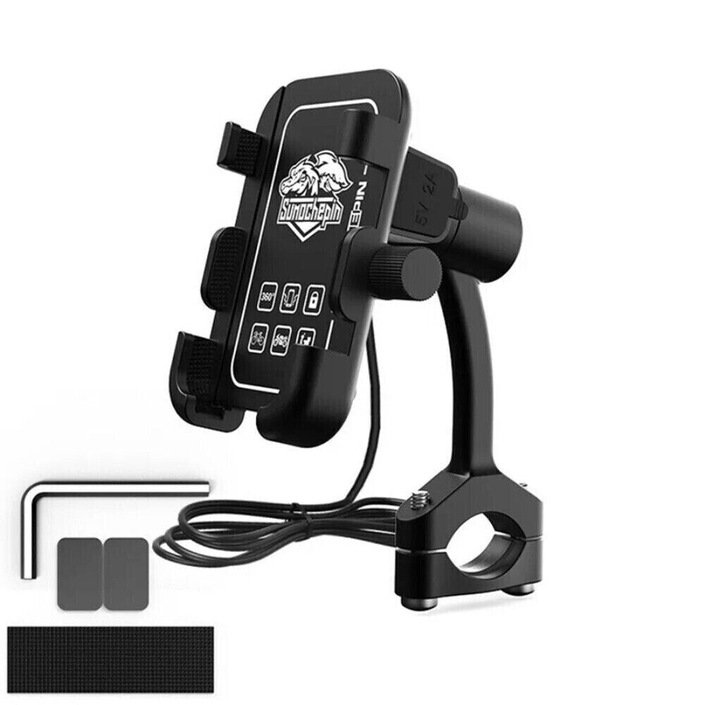 1x CNC Motorcycle Cell Phone Holder Handlebar Mount USB Fast Charger Black New n