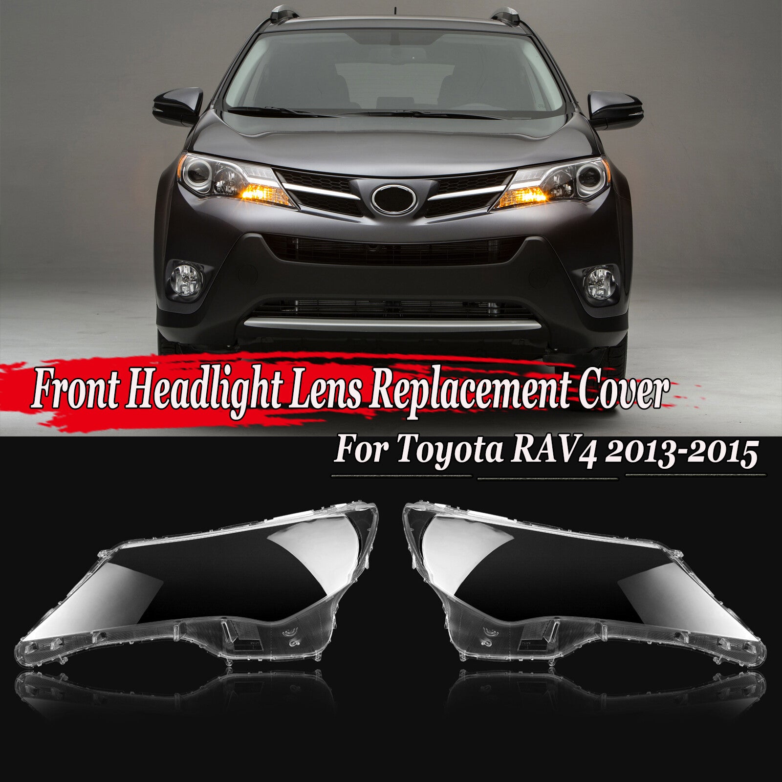 Replacement housings for a pair of headlight lens covers for Toyota RAV4 2013-15