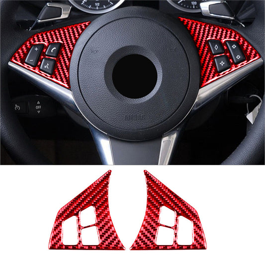 for BMW 6Series E63 E64 04-10 Red Carbon Fiber Steering Wheel Button Cover Trim