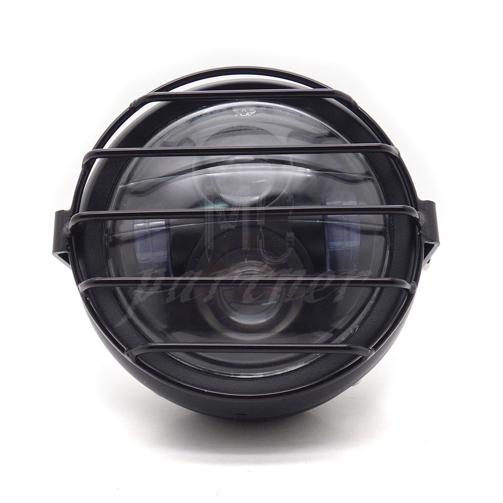 Motorcycle Matte Black Retro LED Headlight Grill Side Mount Cover For Cafe Racer Q