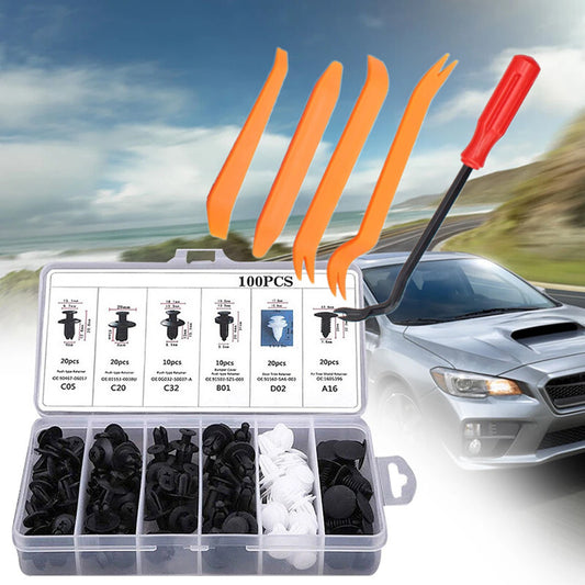 100x Mixed Car Plastic Clips Fixing Pin Removing Retainer Rivet Disassembly Tool