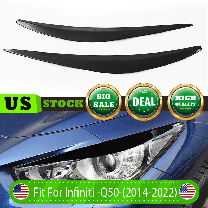 Suitable for Infiniti Q50 2014 - 19 Piano Black Headlight Eyelid Eyebrow Cover Decoration - v
