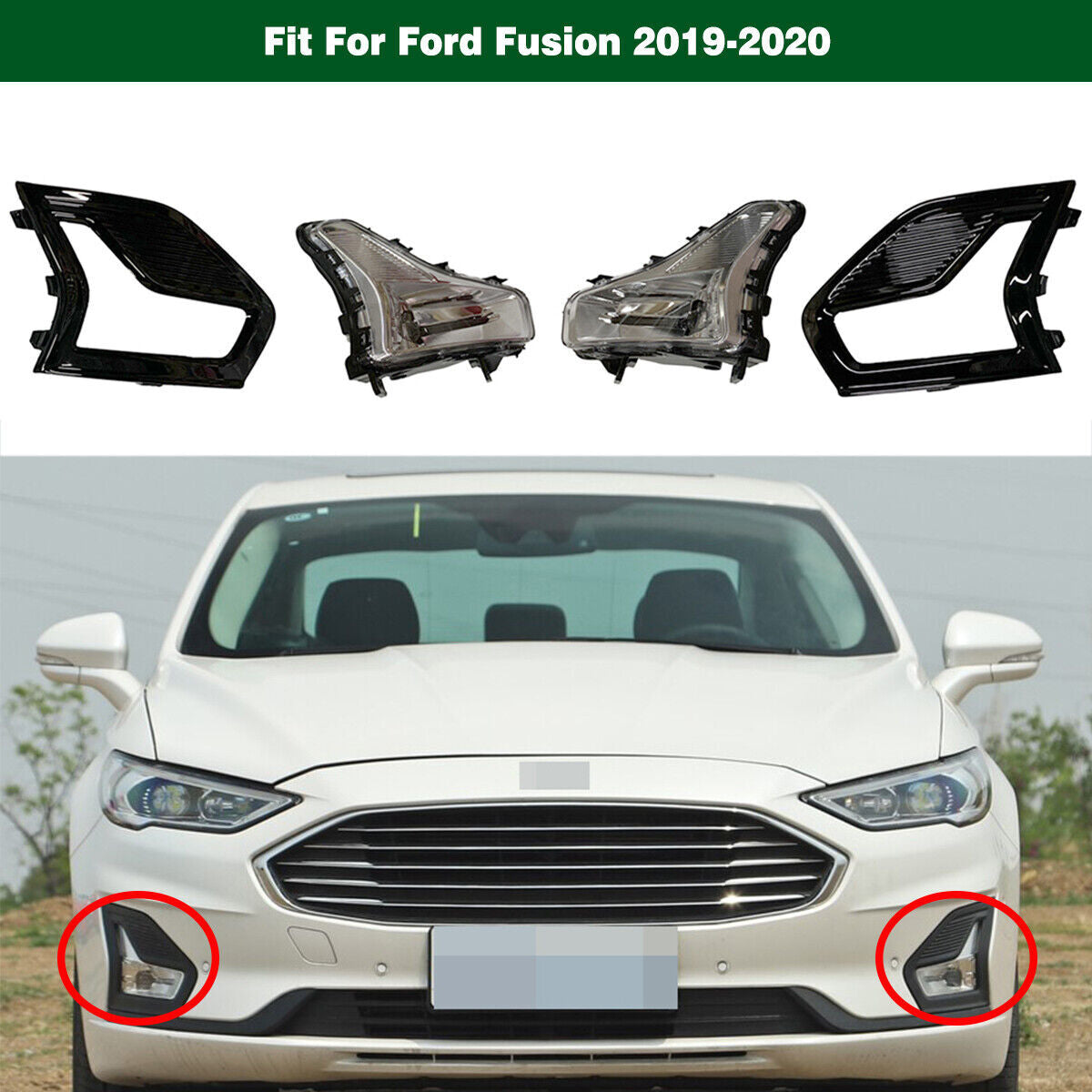 LED Bumper Driving Fog Light Lamp w/Cover Bezel Fit for Ford Fusion 2019-2020