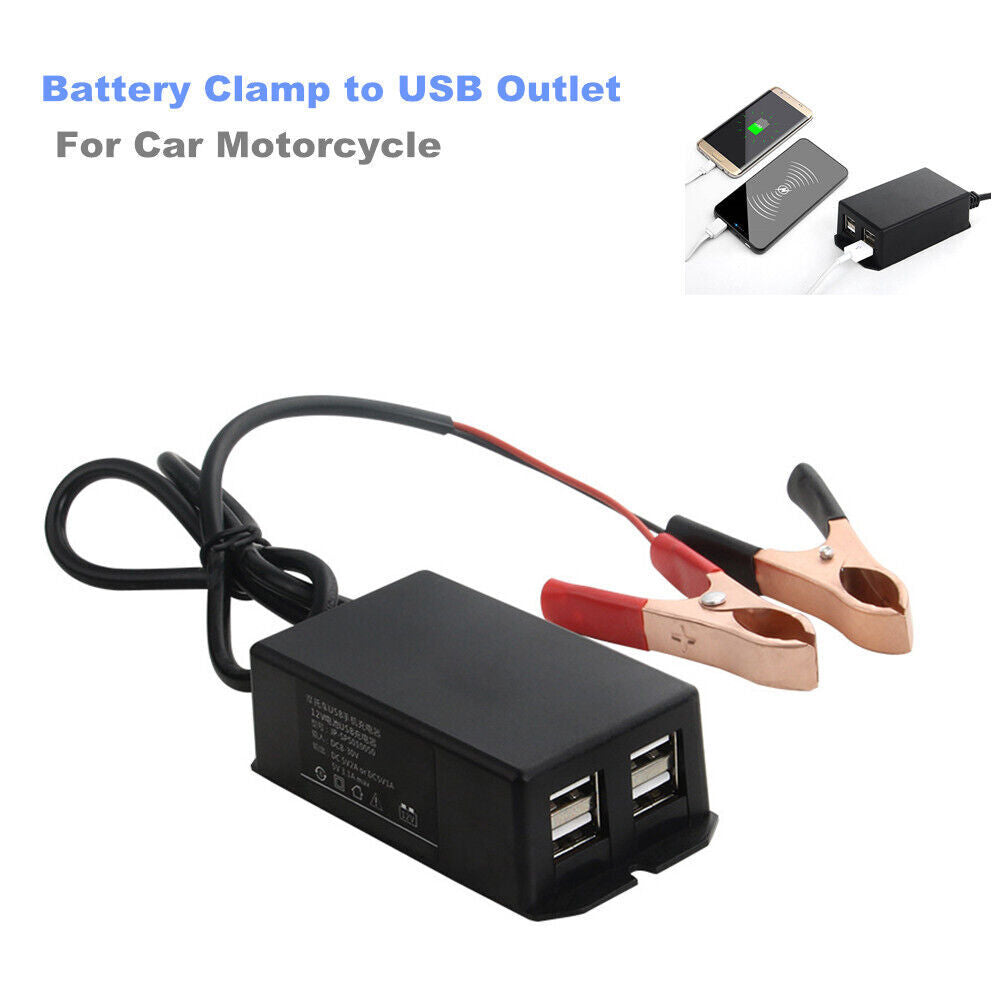 Battery alligator clip, USB socket, 5V 3A mobile phone charger with cable - n