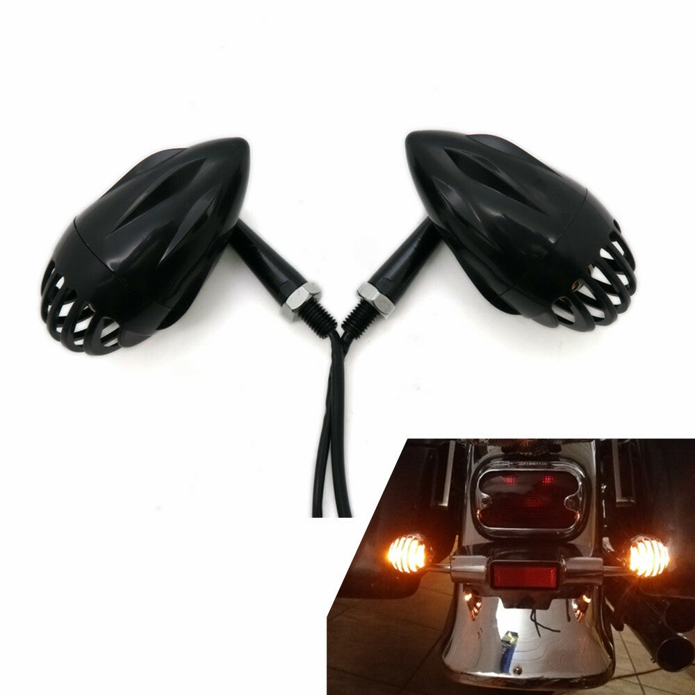 Motorcycle Black ABS Grill Bullet Turn Signal Indicator Light for Harley Custom Q
