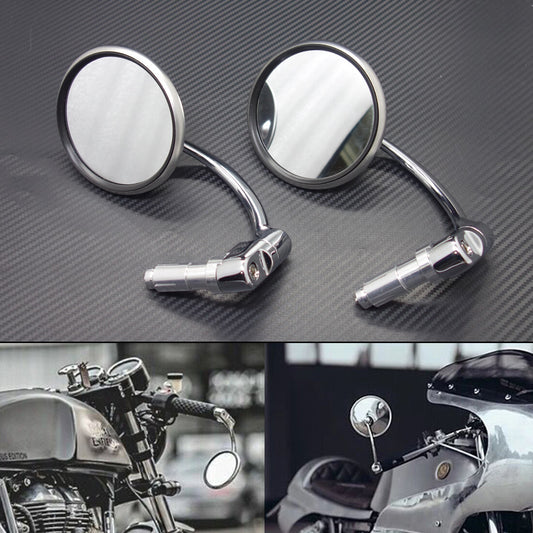 Silver Retro Metal 7/8 Handle Bar End Side Round Rearview Mirror For Cafe Racer Q