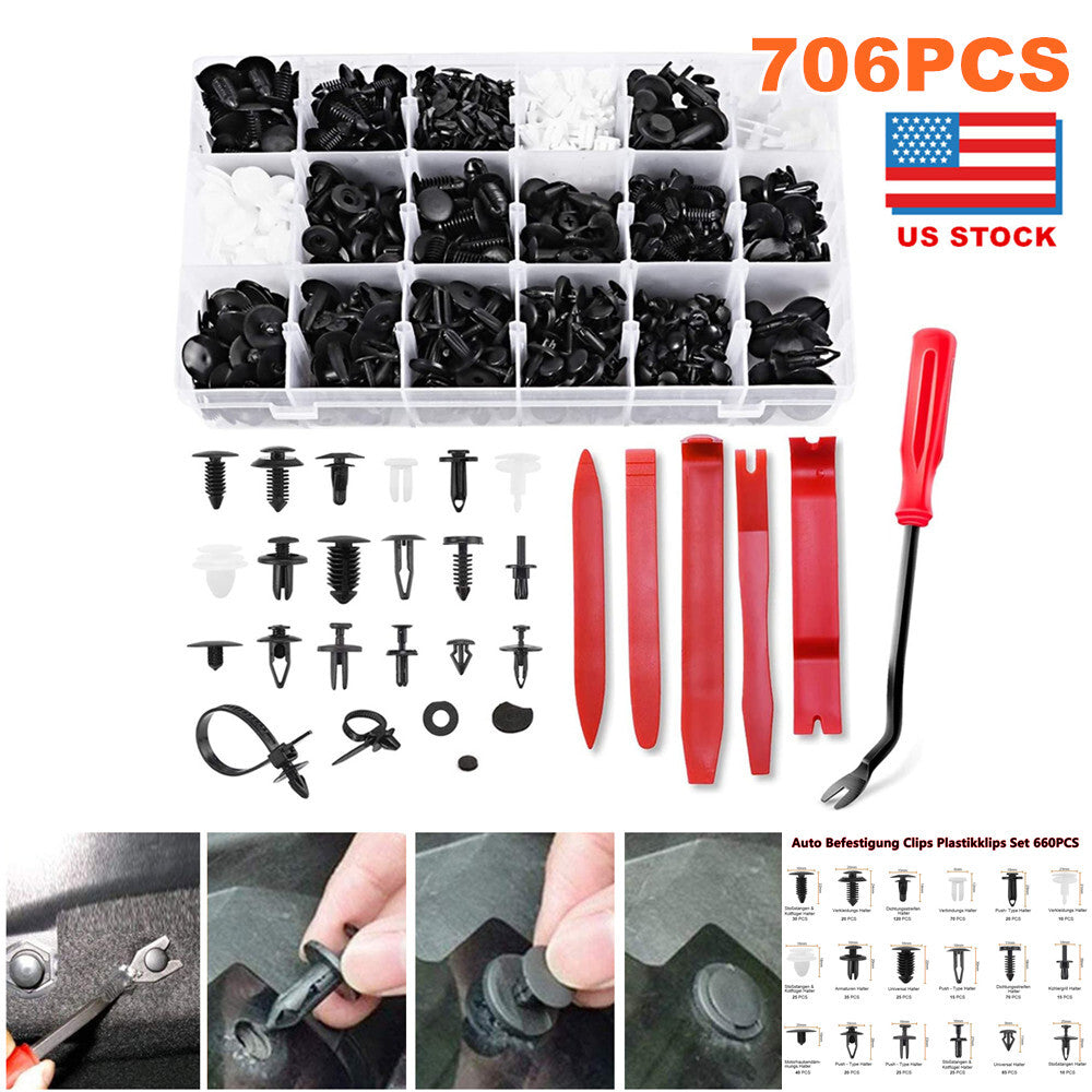 706-piece car fender, anti-collision fastener, rivet clip, screwdriver toolbox - n