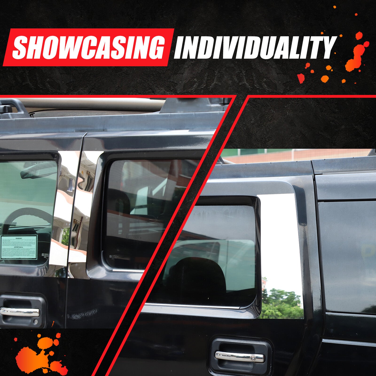 Silver Steel Window Center Pillar Cover Trim (8 Pieces) for Hummer H2 2003-2009