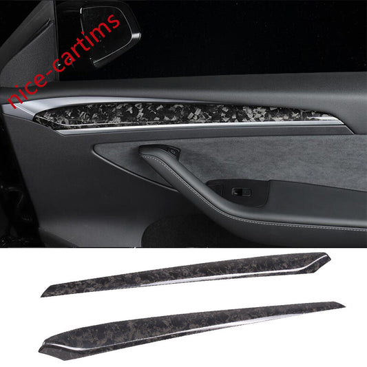 Forged Carbon Fiber Interior Door Panel Decor Cover for Tesla Model 3 /Y 2021-23