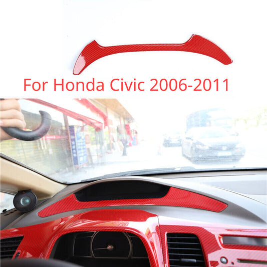 for Honda for Civic 2006-2011 Red Carbon Fiber Dashboard Cluster Speedometer Strip Q