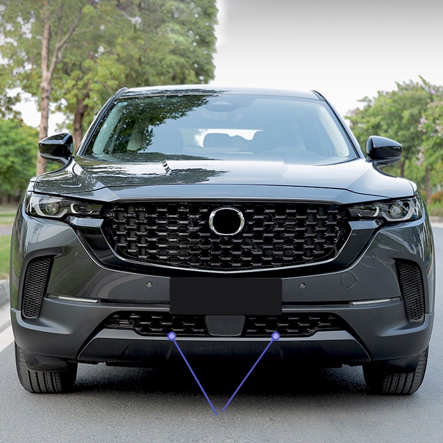 for Mazda CX-50 23-25 ABS Gloss Black Front Center Bottom Grille Cover Trim 2PCS
