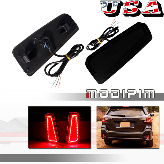 2pcs Black LED Rear Bumper Reflector Tail Brake Light for 2015 - 2020 for Subaru Outback - v