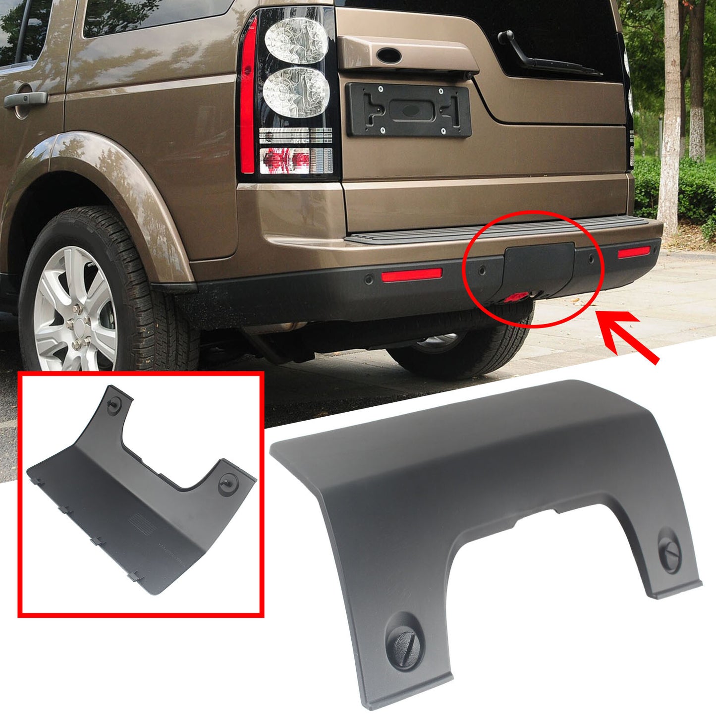 for Land Rover LR3 LR4 Car Tow Hook Eye Cover Rear Bumper Towing Cap W/ Clips Q