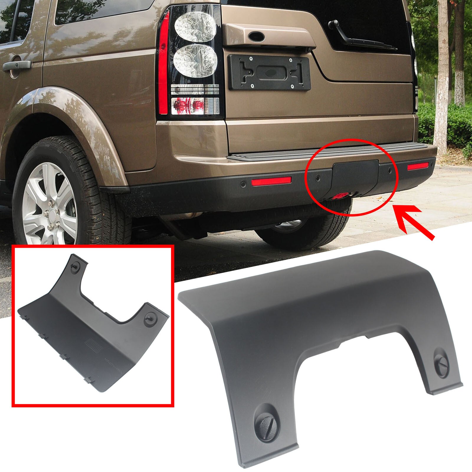 for Land Rover LR3 LR4 Car Tow Hook Eye Cover Rear Bumper Towing Cap W/ Clips Q