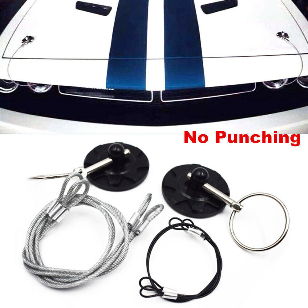 Racing car SUV round Bonnet aluminum alloy cable cover pin lock kit black - n