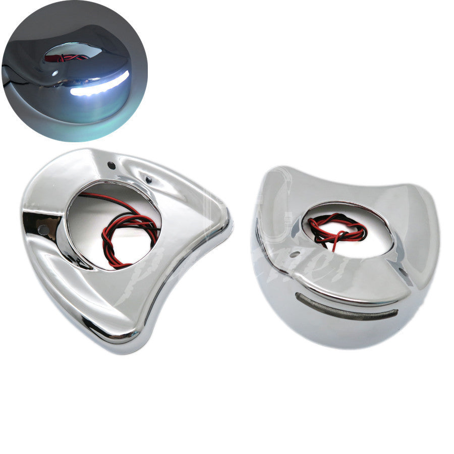 Chrome Fairing Mount Mirror White LED Light Cover Caps for Harley Touring 96-13 Q
