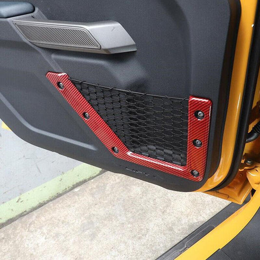 for Ford Bronco 2021-2023 Red carbon Interior Car Door Net Bag Frame Cover Trim